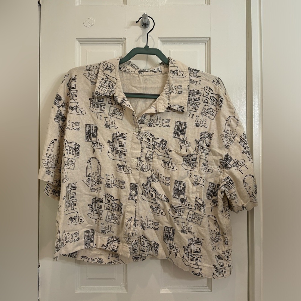 abercrombie & fitch linen blend button-up top